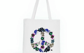 Tote-bag blanc bio "Peace and Love" fleurs