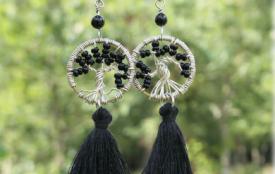 Boucles d’Oreilles Arbre de Vie noires