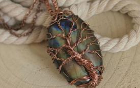 Labradorite Bleue Arbre de Vie en Cuivre  - 1 Fil 2 Perles à Salles