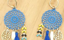 Boucles Rosace bleue bijoux salles