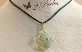 Pendentif Arbre de Vie en Aventurine Verte - 1 Fil 2 Perles